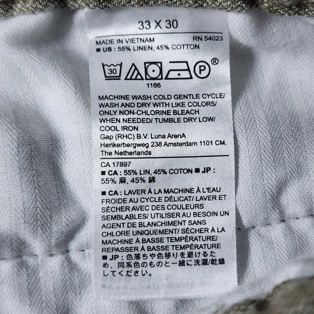 Banana Republic Mason Athletic Tapered Pants Mens 33x30 Olive Linen Cotton EUC
